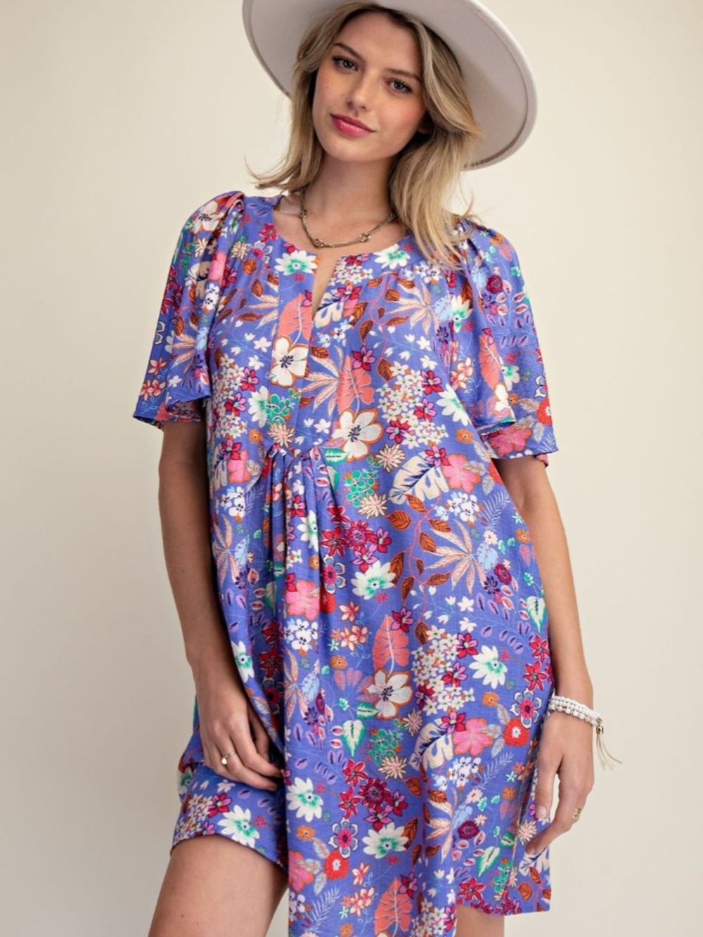 "The Tina" Purple Floral Print Dress with Multicolor Blooms - Picture 2 of 2